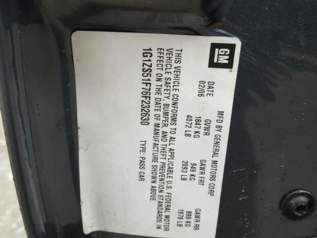 1G1ZS51F76F232630 - 2006 CHEVROLET MALIBU LS ლურჯი ფოტო 10