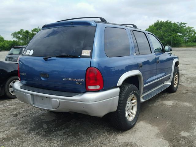 1B4HS58N22F101578 - 2002 DODGE DURANGO SL BLUE photo 4