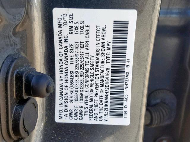 2HKRM4H72DH641678 - 2013 HONDA CR-V EXL BLACK photo 10