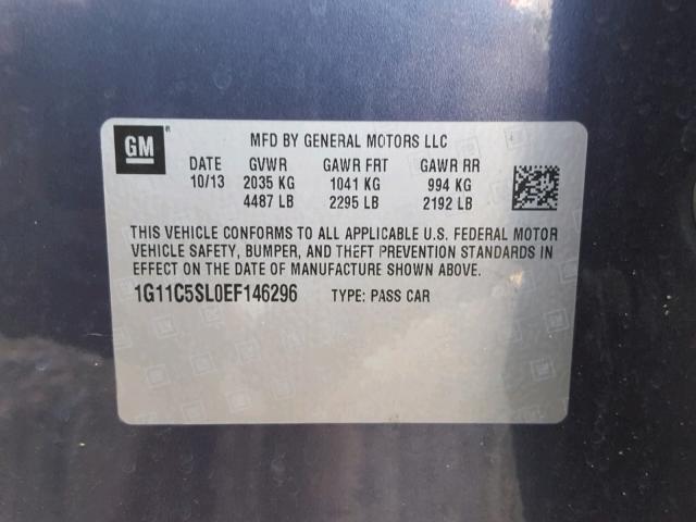 1G11C5SL0EF146296 - 2014 CHEVROLET MALIBU 1LT BLUE photo 10