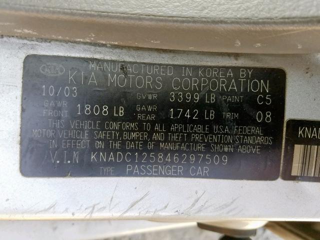 KNADC125846297509 - 2004 KIA RIO SILVER photo 10