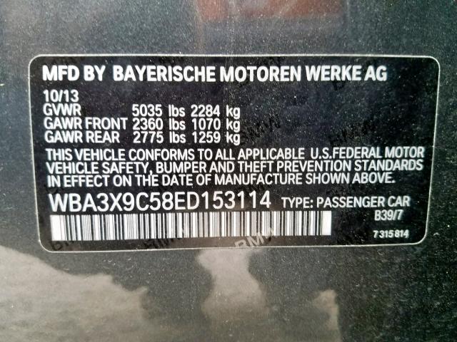 WBA3X9C58ED153114 - 2014 BMW 335 XIGT GRAY photo 10