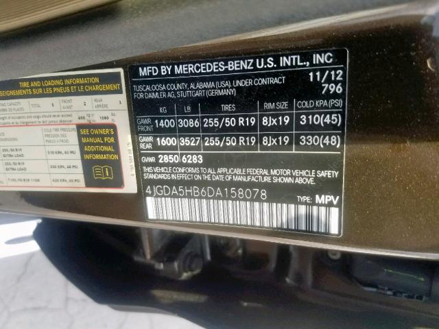 4JGDA5HB6DA158078 - 2013 MERCEDES-BENZ ML 350 4MA BROWN photo 10