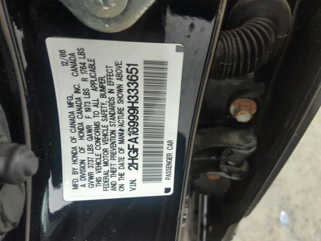 2HGFA16999H333651 - 2009 HONDA CIVIC EXL BLACK photo 10