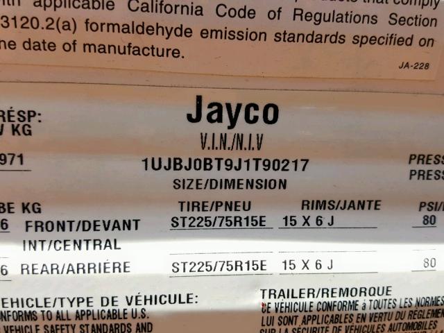 1UJBJ0BT9J1T90217 - 2018 JAYC TRAV TRLR GRAY photo 10