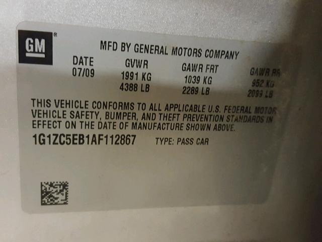 1G1ZC5EB1AF112867 - 2010 CHEVROLET MALIBU 1LT SILVER photo 10