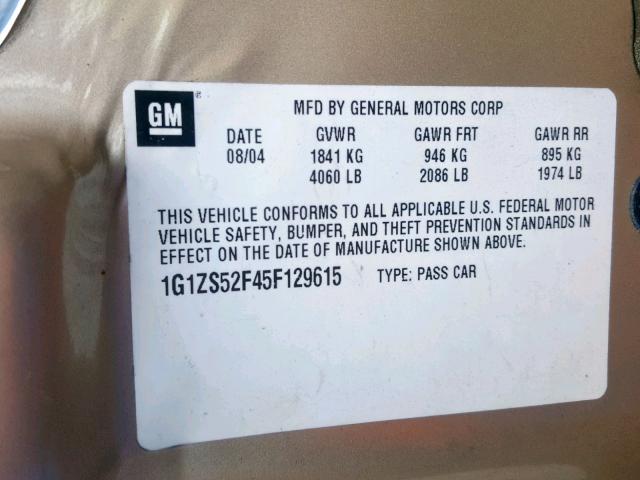 1G1ZS52F45F129615 - 2005 CHEVROLET MALIBU TAN photo 10