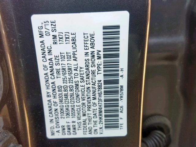 2HKRM4H73FH678824 - 2015 HONDA CR-V EXL BROWN photo 10