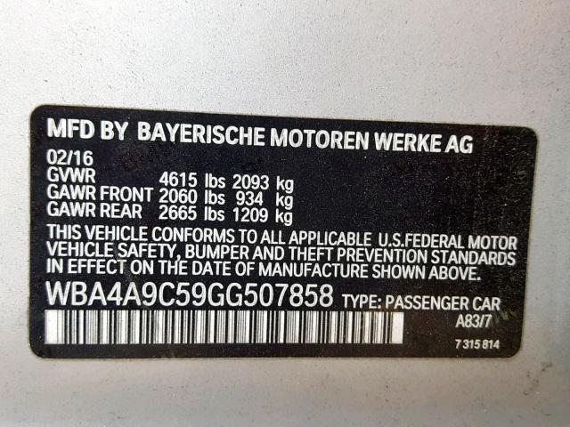 WBA4A9C59GG507858 - 2016 BMW 428 I GRAN SILVER photo 10