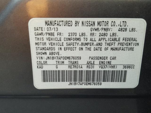 JN1BV7AP0EM676059 - 2014 INFINITI Q50 BASE GRAY photo 10