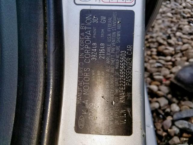 KNAFE222695665603 - 2009 KIA SPECTRA EX SILVER photo 10