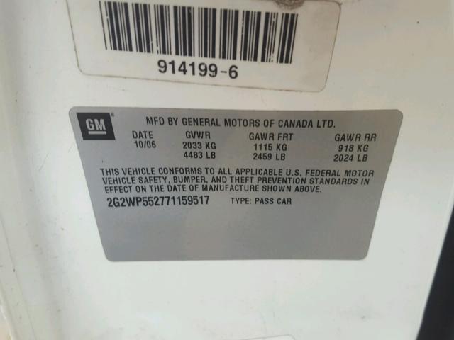 2G2WP552771159517 - 2007 PONTIAC GRAND PRIX WHITE photo 10