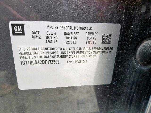 1G11B5SA2DF172592 - 2013 CHEVROLET MALIBU LS GRAY photo 10