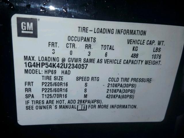 1G4HP54K42U234057 - 2002 BUICK LESABRE CU BLACK photo 10