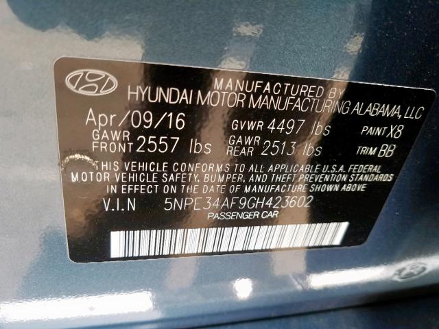 5NPE34AF9GH423602 - 2016 HYUNDAI SONATA SPO GREEN photo 10