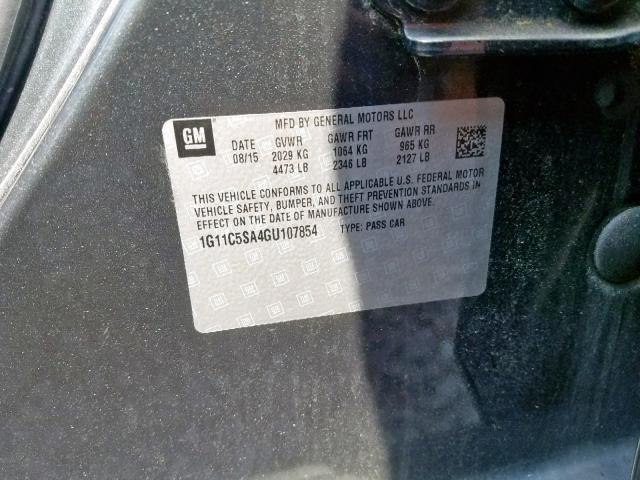 1G11C5SA4GU107854 - 2016 CHEVROLET MALIBU LIM ნაცრისფერი ფოტო 10