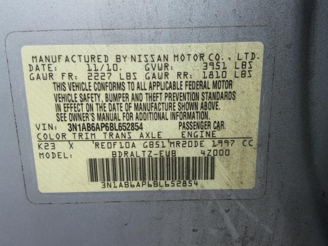 3N1AB6AP6BL652854 - 2011 NISSAN SENTRA 2.0 SILVER photo 10