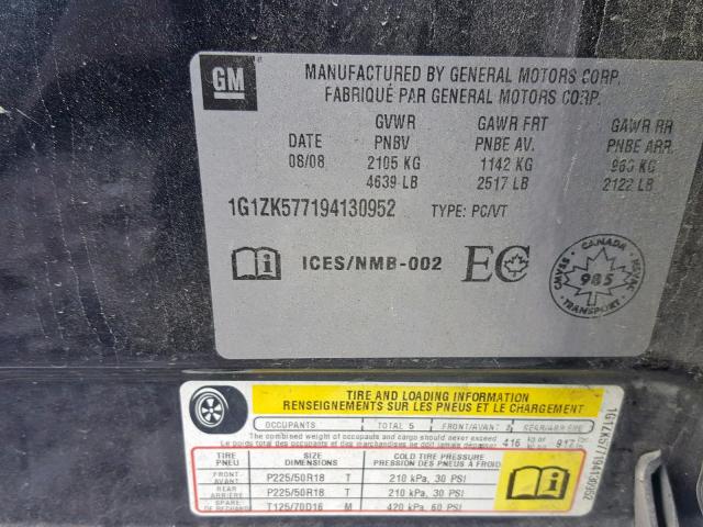 1G1ZK577194130952 - 2009 CHEVROLET MALIBU LTZ შავი ფოტო 10