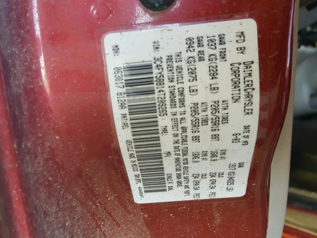 3C4FY58814T209265 - 2004 CHRYSLER PT CRUISER RED photo 10