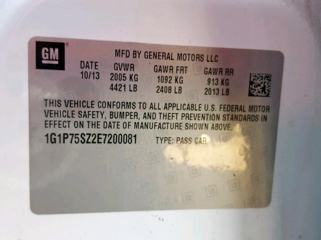 1G1P75SZ2E7200081 - 2014 CHEVROLET CRUZE WHITE photo 10