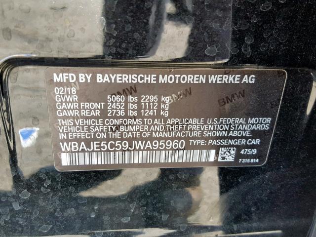 WBAJE5C59JWA95960 - 2018 BMW 540 I BLACK photo 10