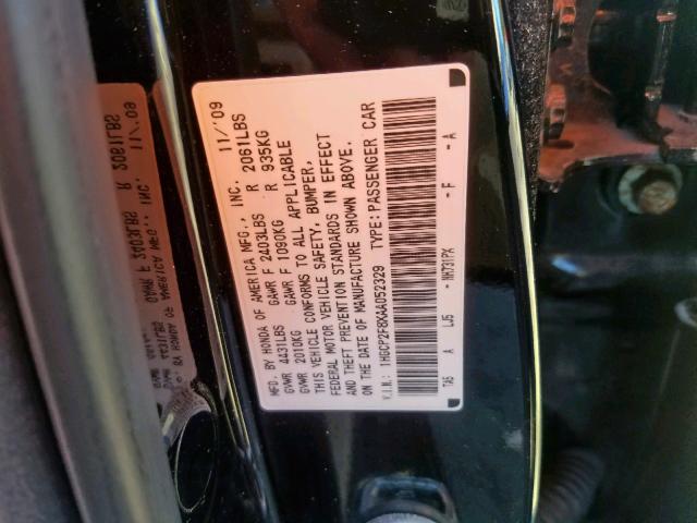 1HGCP2F8XAA052329 - 2010 HONDA ACCORD EXL BLACK photo 10