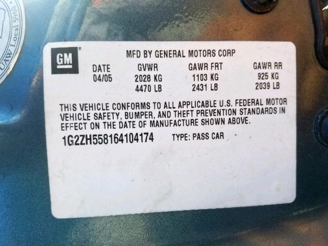 1G2ZH558164104174 - 2006 PONTIAC G6 GT BLUE photo 10