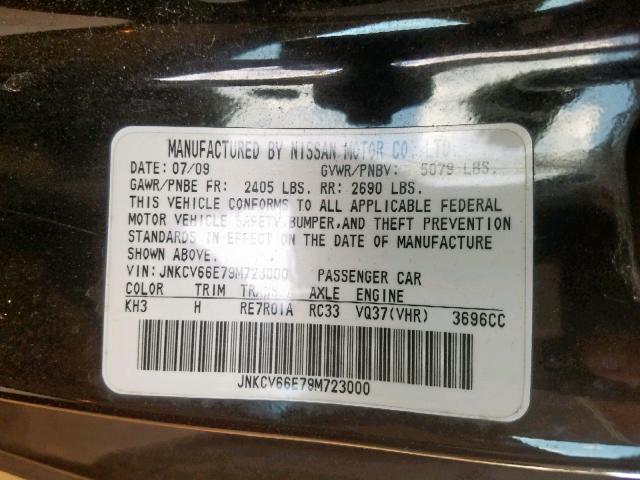 JNKCV66E79M723000 - 2009 INFINITI G37 BASE BLACK photo 10