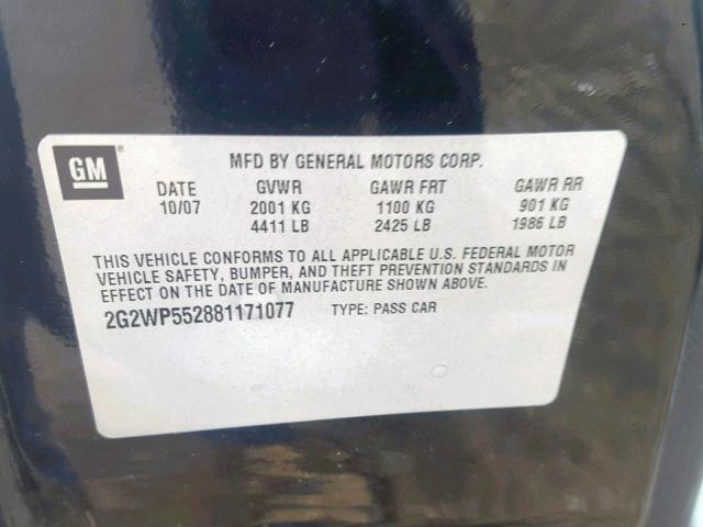 2G2WP552881171077 - 2008 PONTIAC GRAND PRIX BLACK photo 10