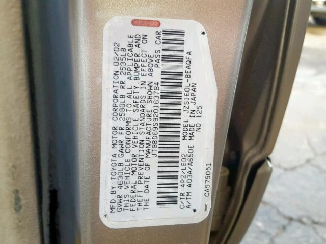 JT8BD69S920163784 - 2002 LEXUS GS 300 GOLD photo 10