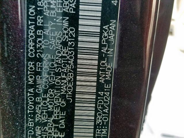 JTKDE3B75A0313120 - 2010 TOYOTA SCION TC ბურგუნდია ფოტო 10