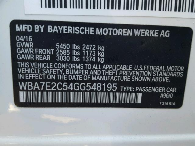 WBA7E2C54GG548195 - 2016 BMW 740 I WHITE photo 10