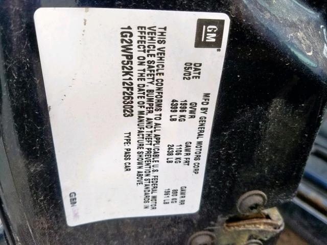 1G2WP52K12F263023 - 2002 PONTIAC GRAND PRIX BLUE photo 10