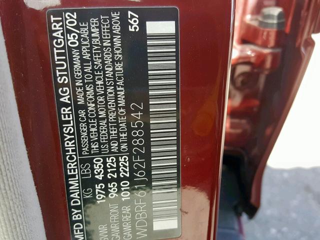 WDBRF61J62F288542 - 2002 MERCEDES-BENZ C 240 RED photo 10