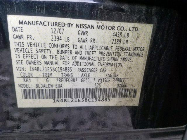 1N4BL21E58C194885 - 2008 NISSAN ALTIMA 3.5 BLACK photo 10