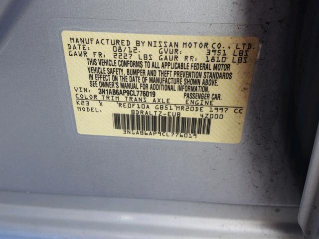 3N1AB6AP9CL776019 - 2012 NISSAN SENTRA 2.0 SILVER photo 10