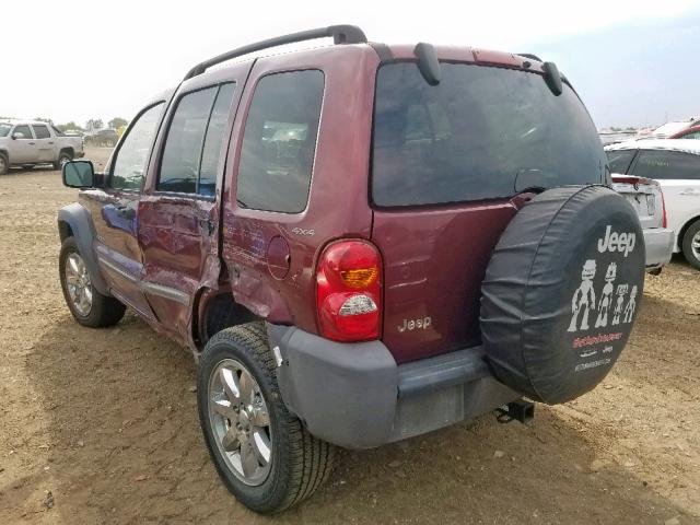 1J4GL48K42W125824 - 2002 JEEP LIBERTY SP MAROON photo 3