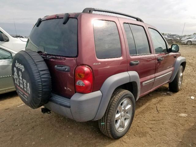 1J4GL48K42W125824 - 2002 JEEP LIBERTY SP MAROON photo 4