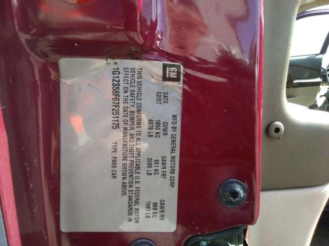 1G1ZS58F67F251175 - 2007 CHEVROLET MALIBU LS მუქწითელი ფოტო 10