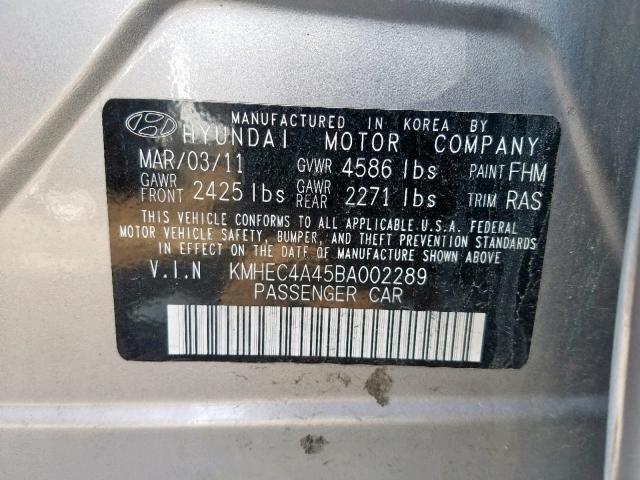 KMHEC4A45BA002289 - 2011 HYUNDAI SONATA HYB GRAY photo 10