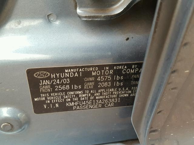 KMHFU45E13A263831 - 2003 HYUNDAI XG 350 BLUE photo 10