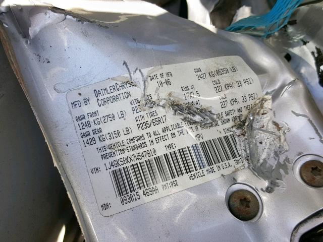 1J4GK58KX7W547810 - 2007 JEEP LIBERTY LI SILVER photo 10