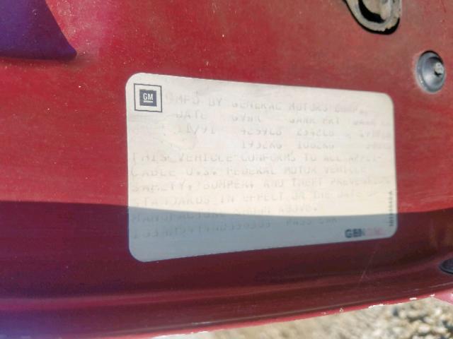 1G3WH54T4ND336383 - 1992 OLDSMOBILE CUTLASS SU BURGUNDY photo 10