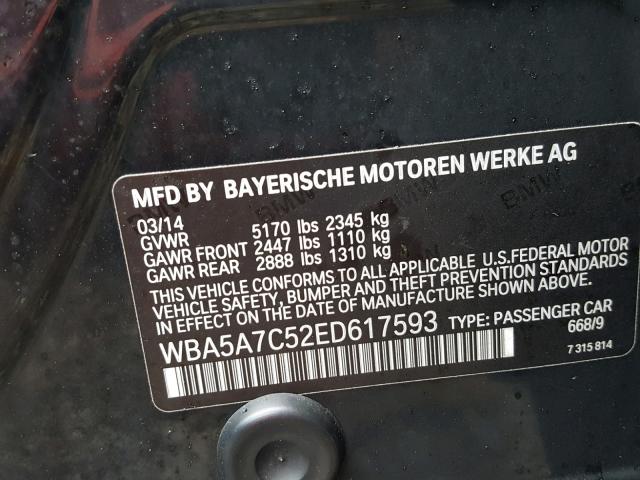 WBA5A7C52ED617593 - 2014 BMW 528 XI BLACK photo 10