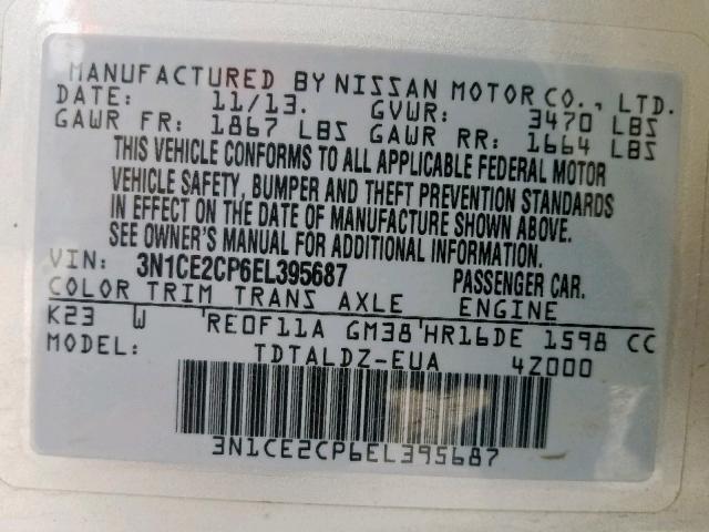 3N1CE2CP6EL395687 - 2014 NISSAN VERSA NOTE SILVER photo 10