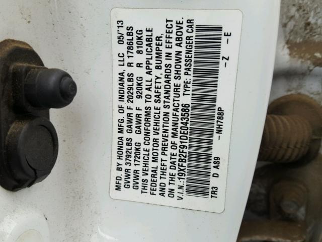 19XFB2F91DE043586 - 2013 HONDA CIVIC EXL WHITE photo 10