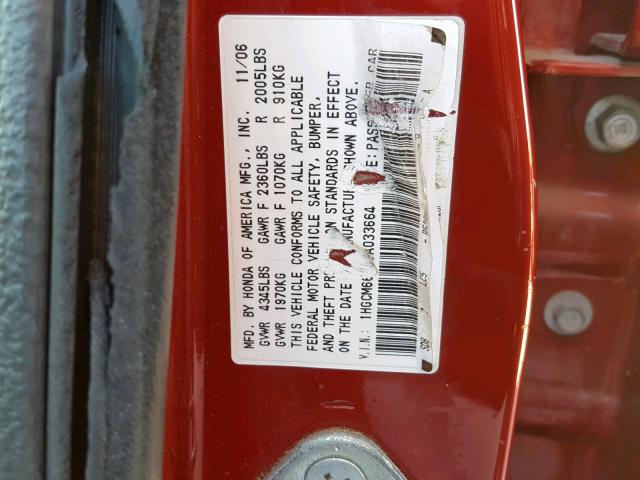 1HGCM66497A033664 - 2007 HONDA ACCORD SE RED photo 10