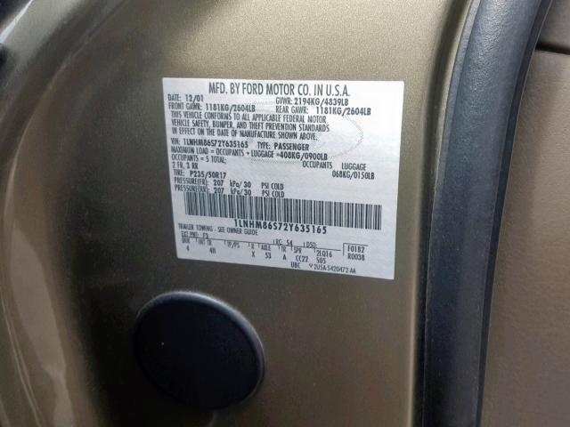 1LNHM86S72Y635165 - 2002 LINCOLN LS 棕色 照片 10