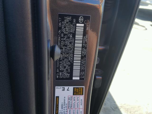 JTDKARFP5H3045461 - 2017 TOYOTA PRIUS PRIM ნაცრისფერი ფოტო 10