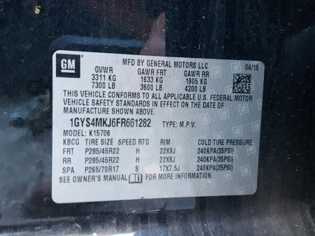 1GYS4MKJ6FR661282 - 2015 CADILLAC ESCALADE L Qara foto 10